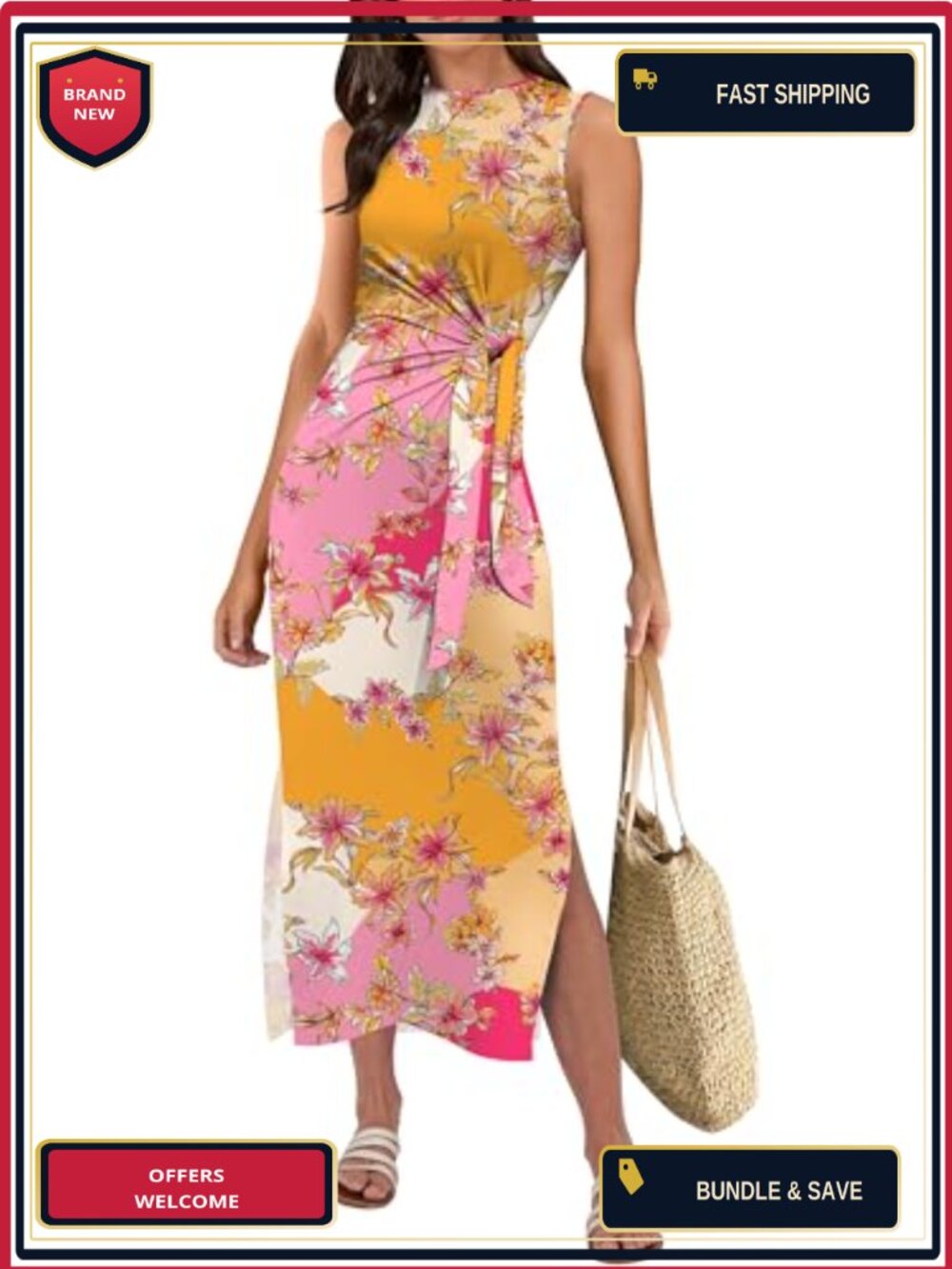 Slim Fit Sleeveless Tie Waist Midi Summer Dress